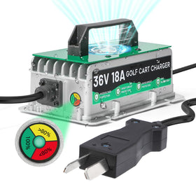 DUOYI 36V golf cart charger with crowfoot plug; portable and reliable charging.