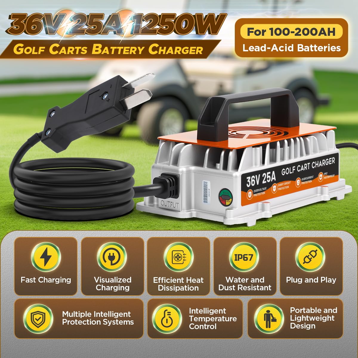 DUOYI 36V charger side profile showing lightweight build for easy transport