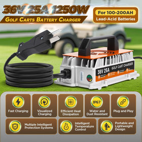 DUOYI 36V charger side profile showing lightweight build for easy transport