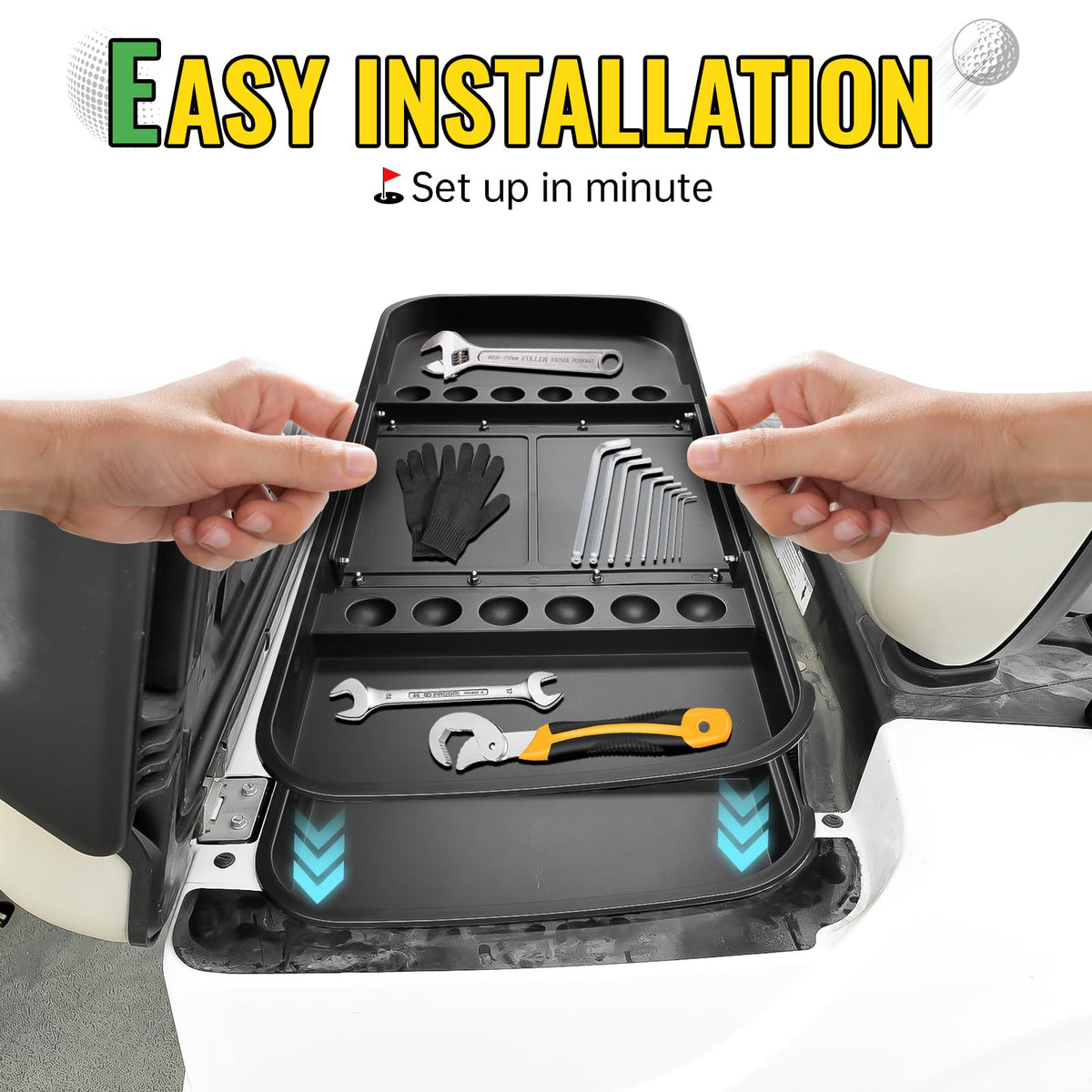 Durable ABS construction enhances longevity for golf cart storage on the course.