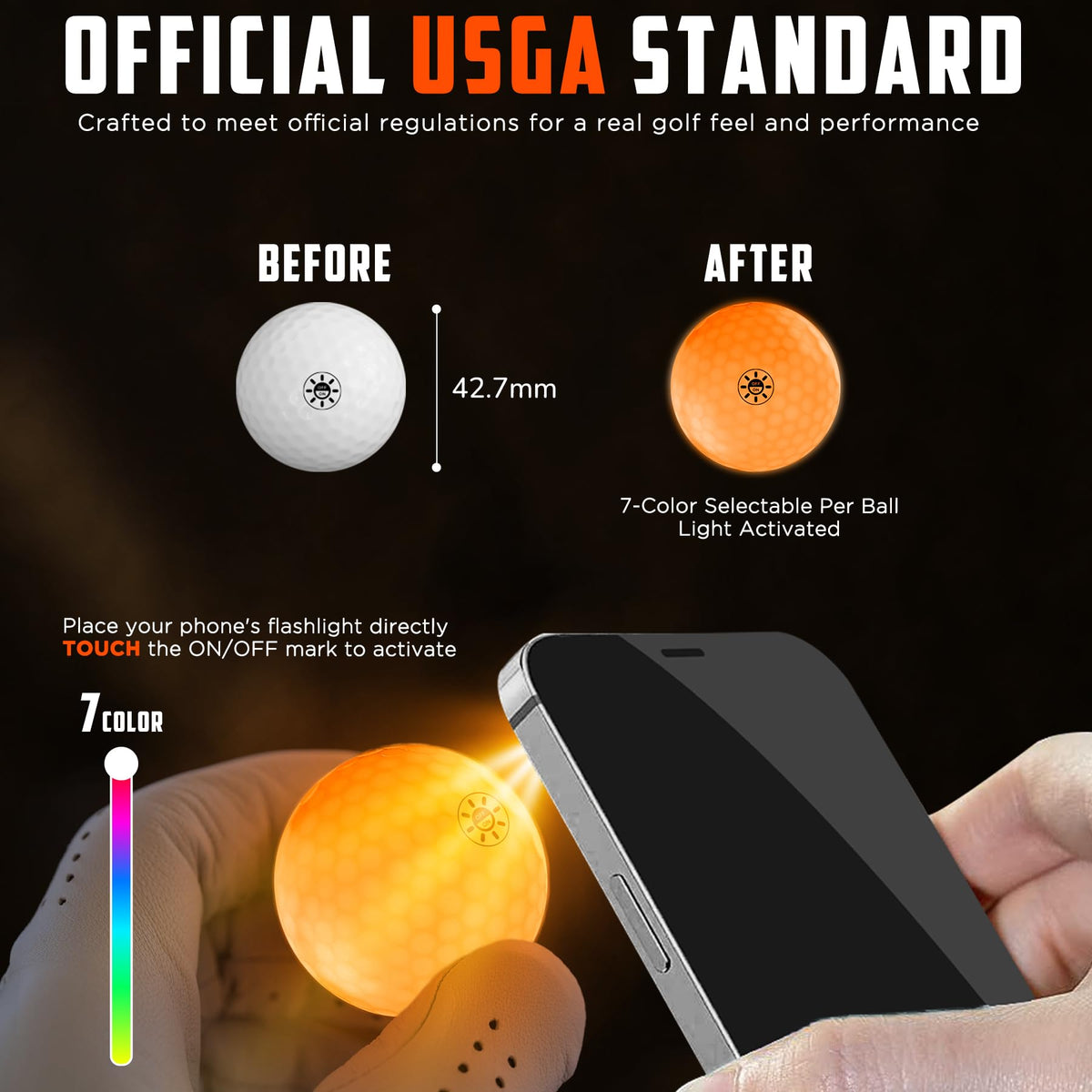 DURARANGE GlowShift ball shows seven color options for easy identification.