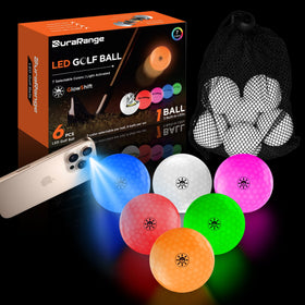 DURARANGE GlowShift LED golf ball glows via light sensor for night play.
