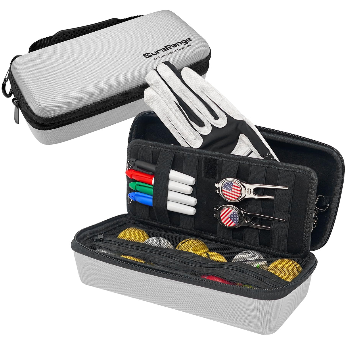 DURARANGE golf glove holder case front view showing glove storage and quick access
