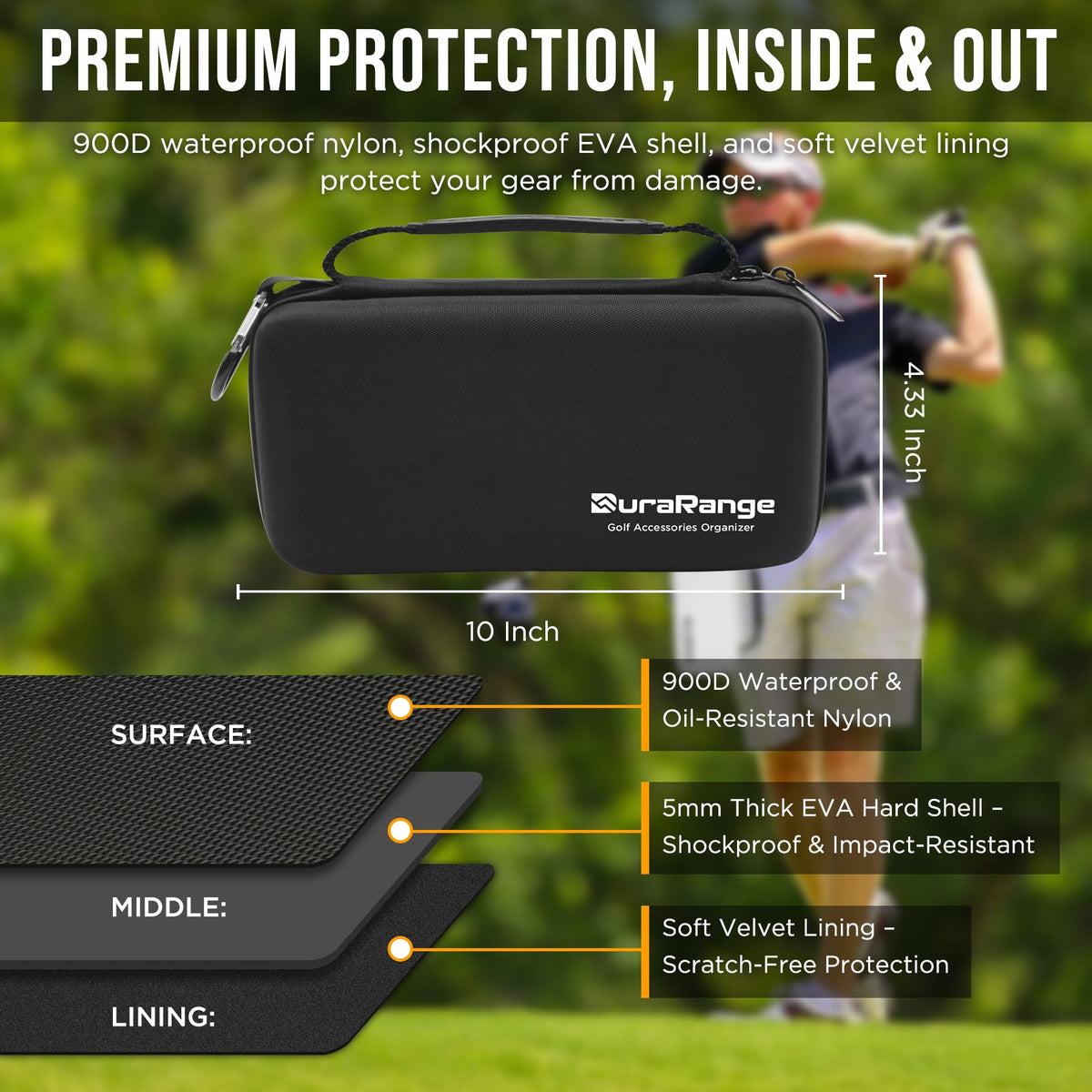 DURARANGE removable glove holder keeps gloves straight and crease-free on the course