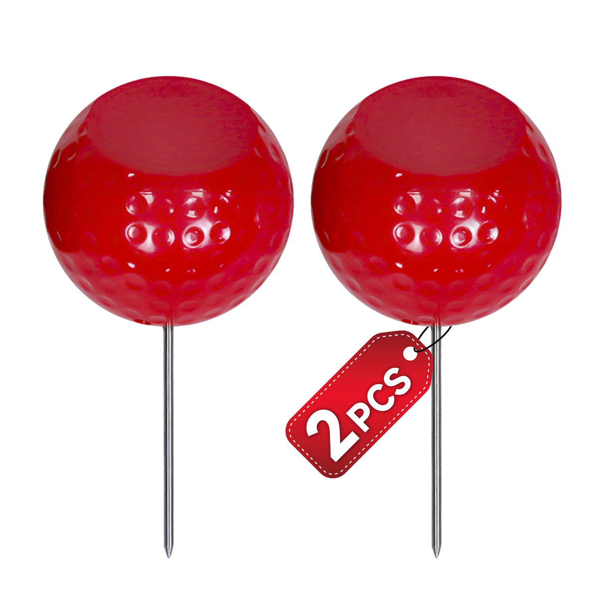 DURARANGE red golf tee markers with steel spikes for secure turf placement