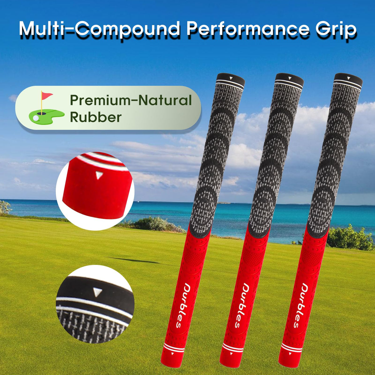 Durbles alignment arrows help quick, consistent grip setup.