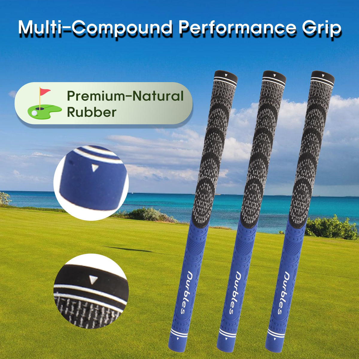 Durbles golf grips alignment arrows for quick, consistent setup