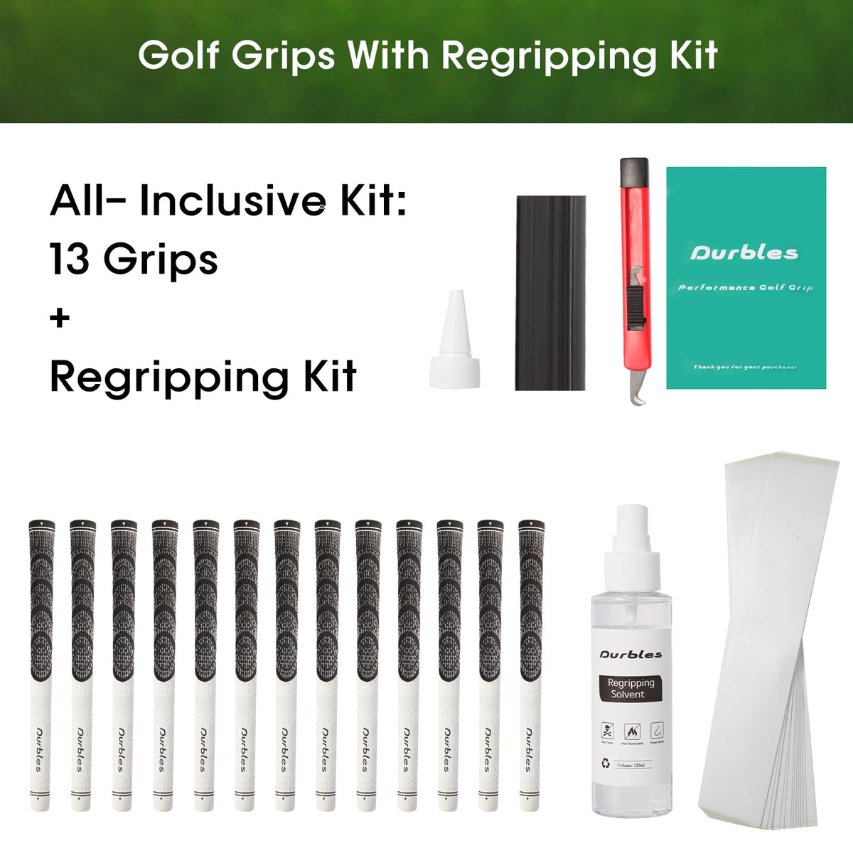 Durbles midsize white golf grips for comfortable grip