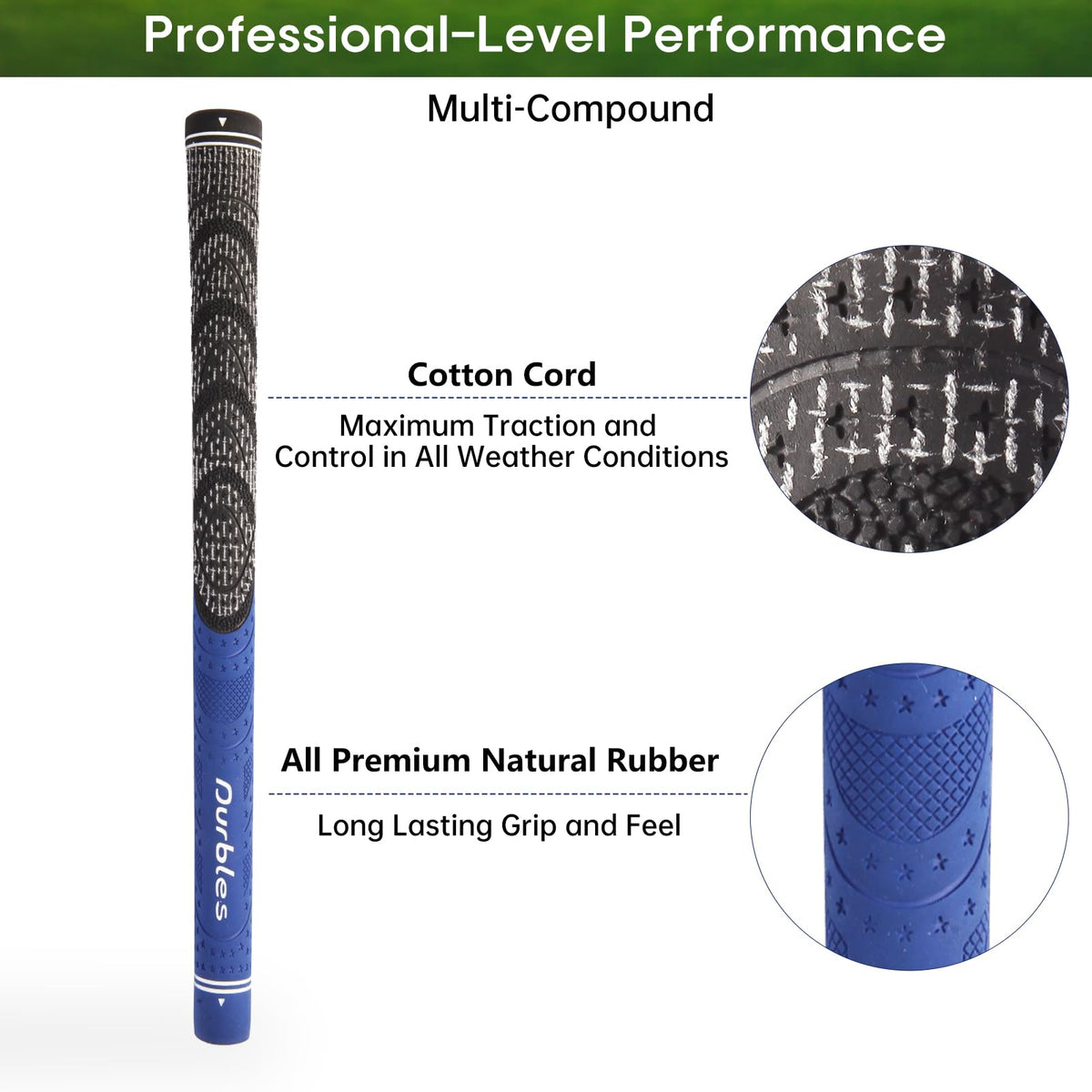 Durbles golf grips zipper traction pattern improving contact and stability