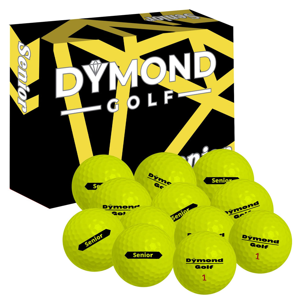 Dymond Golf Senior ball with large logo and thick alignment line aids alignment