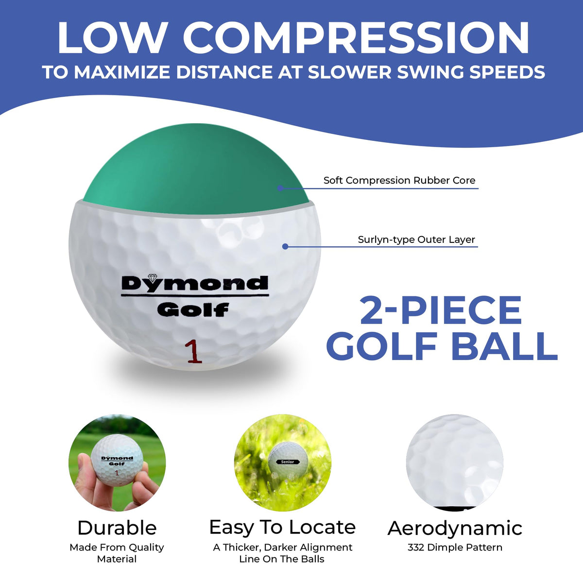 Dymond Golf Senior Balls in hand ready for slower swing speed practice