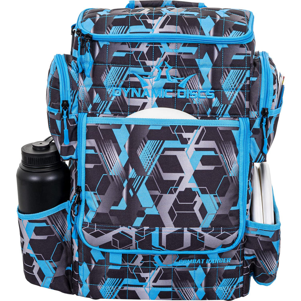 Dynamic Discs Combat Ranger backpack front view with ample disc capacity.