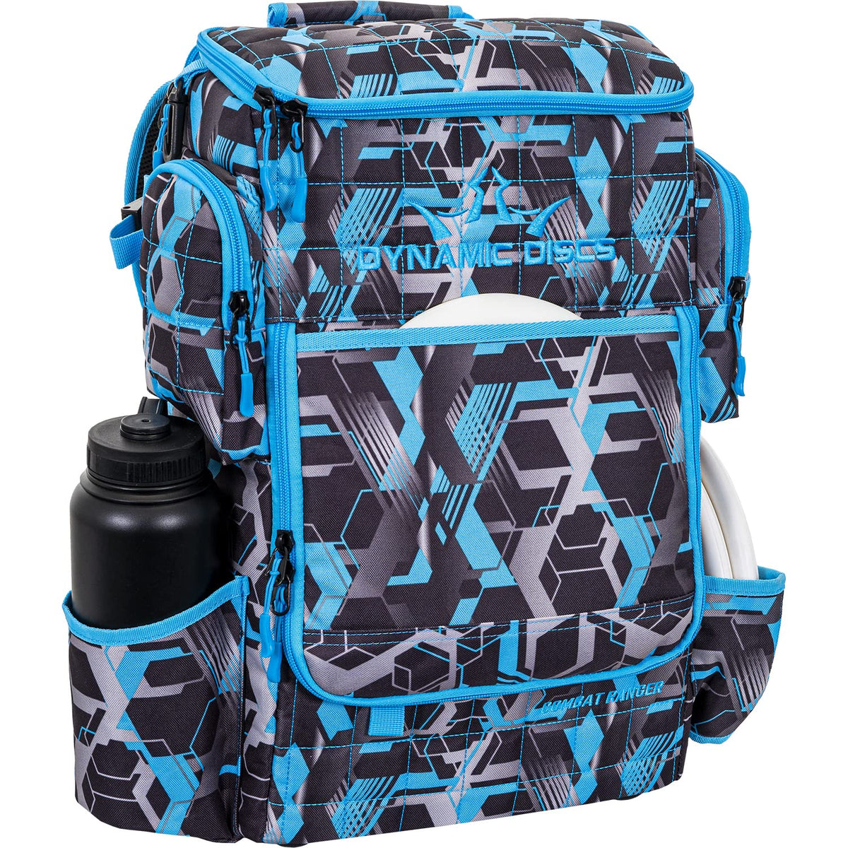 Dynamic Discs Combat Ranger backpack 32 oz water bottle holder for hydration.