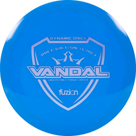 Dynamic Discs Fuzion Vandal front view showcases a versatile fairway driver for all skill levels