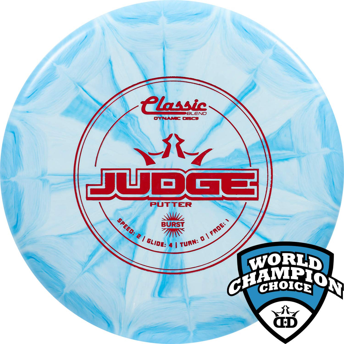 D·D Dynamic Discs Judge flight ratings show stable, straight putter flight.