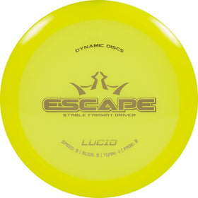 Dynamic Discs Lucid Escape yellow disc for easy release and distance.