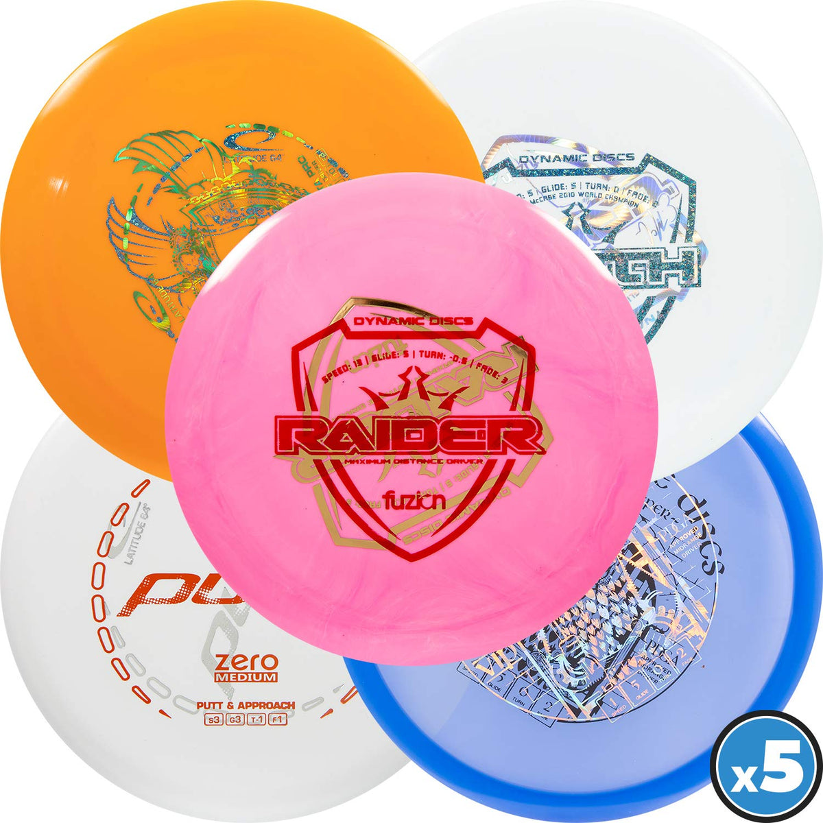 Dynamic Discs misprint 5-pack box ready for beginner practice