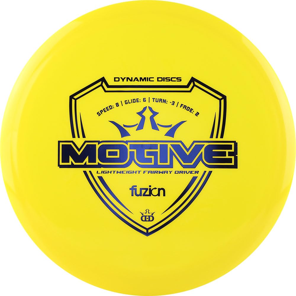 Dynamic Discs Motive fairway driver in yellow, beginner-friendly for easy distance and control