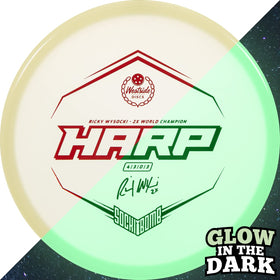 Dynamic Discs Ricky Wysocki signature stamped disc showcases glow finish for confident windy approach plays.