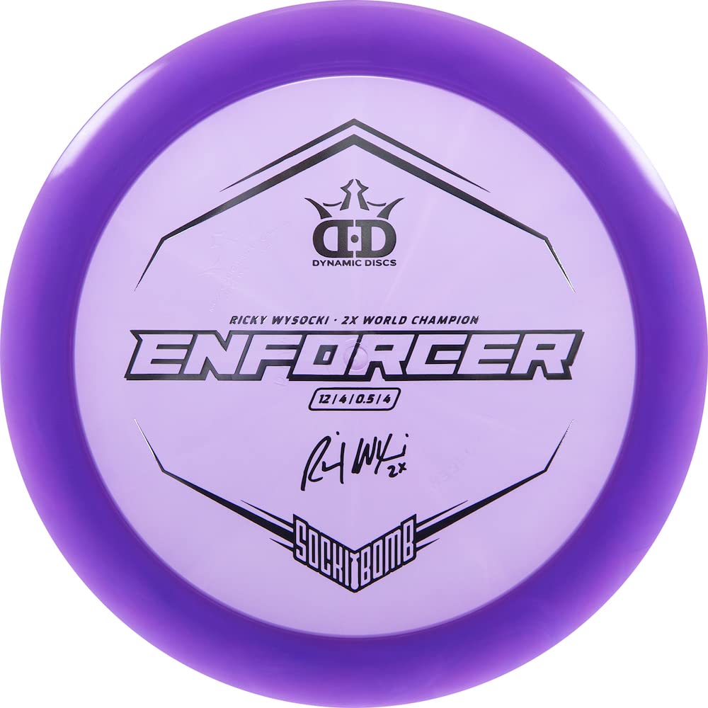 Dynamic Discs Sockibomb Enforcer Lucid with hot stamp for stable distance flights.