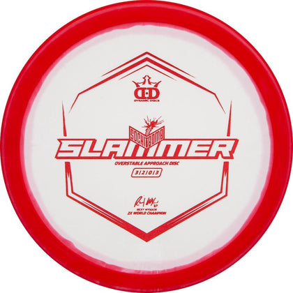 Dynamic Discs Sockibomb Slammer putter front view highlights stable approach capability.