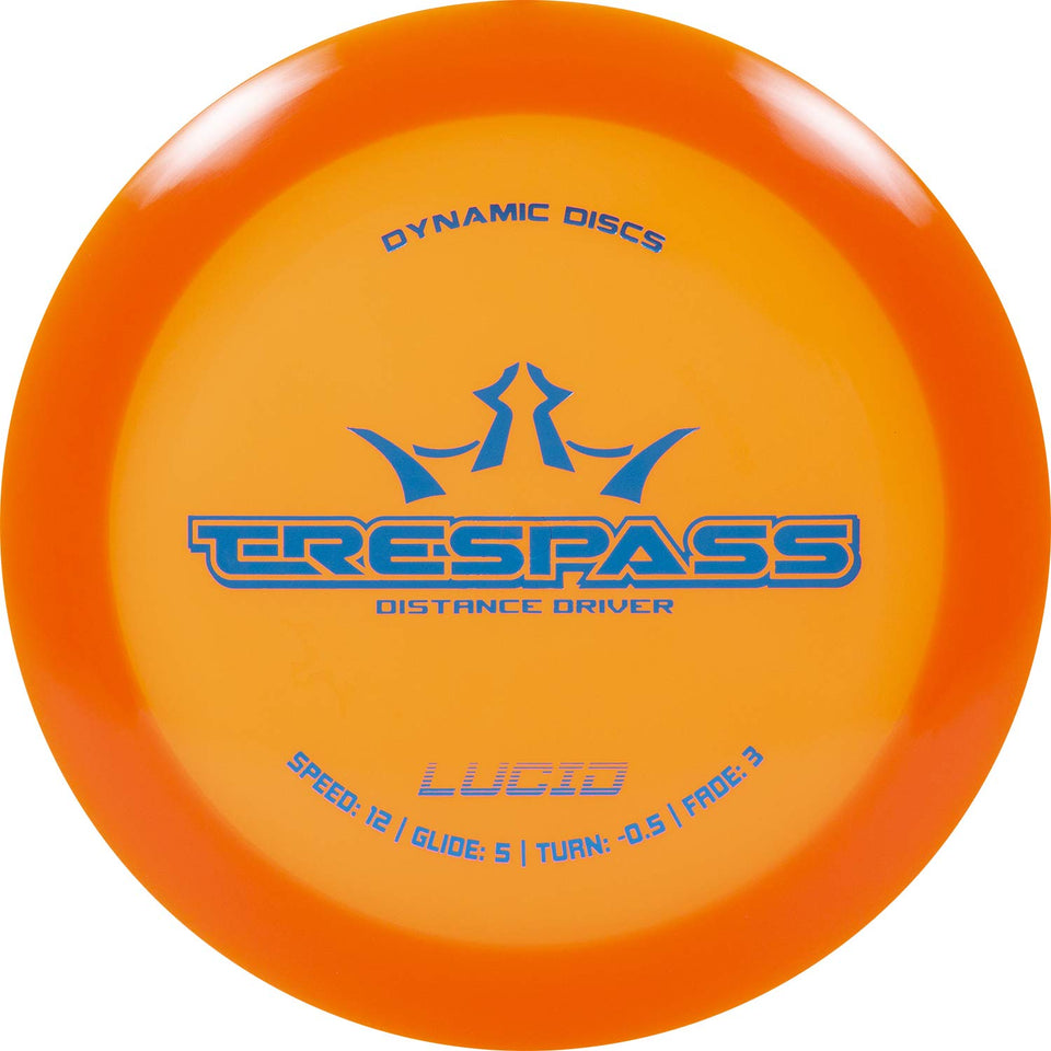 Dynamic Discs Trespass front view in orange highlighting long-distance potential.