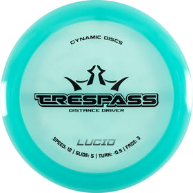 Dynamic Discs Trespass turquoise in flight for long, stable distance.