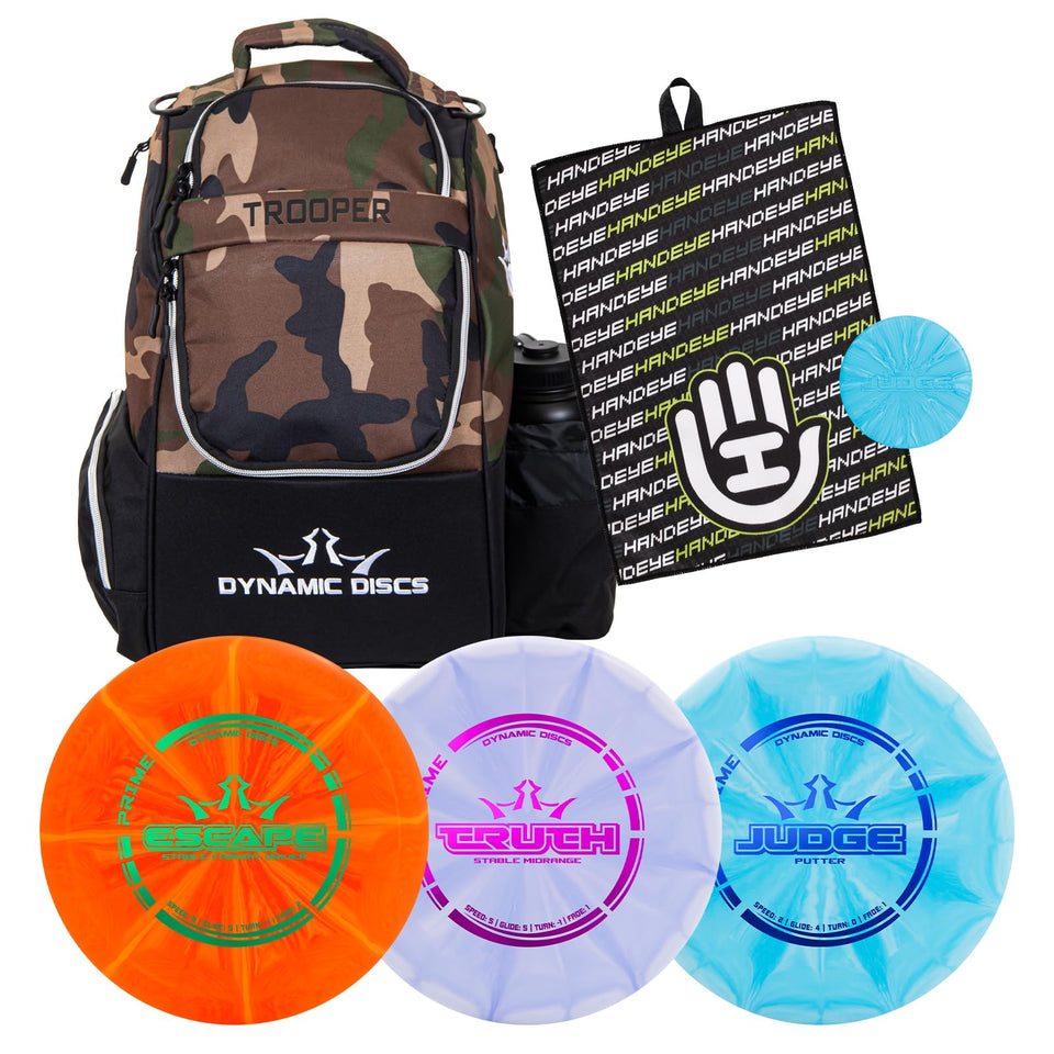 Dynamic Discs Trooper backpack front view showing spacious main compartment for 18+ discs.