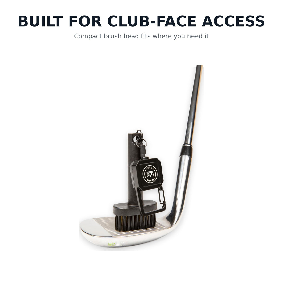Dynasty Golf portable brush clip-on for quick cleanups between shots.