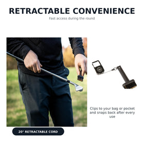 Dynasty Golf retractable brush offers fast access when you need to clean between swings.