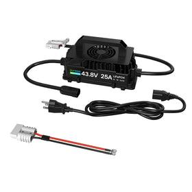 Dyness 36V charger top view with rugged IP67 housing for outdoor use