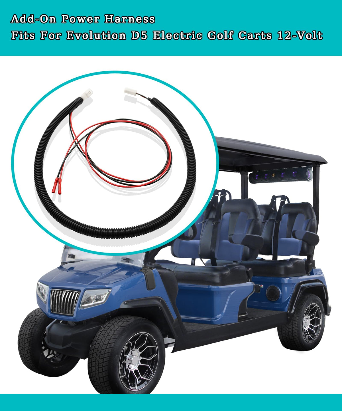DYYYYD Evolution D5 addon harness side view highlighting durable build for outdoor carts.