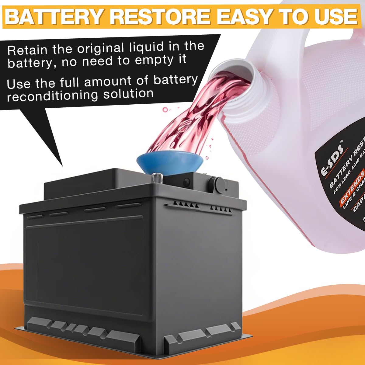 E-SDS Battery Restore focusing on battery terminals and cleaning action