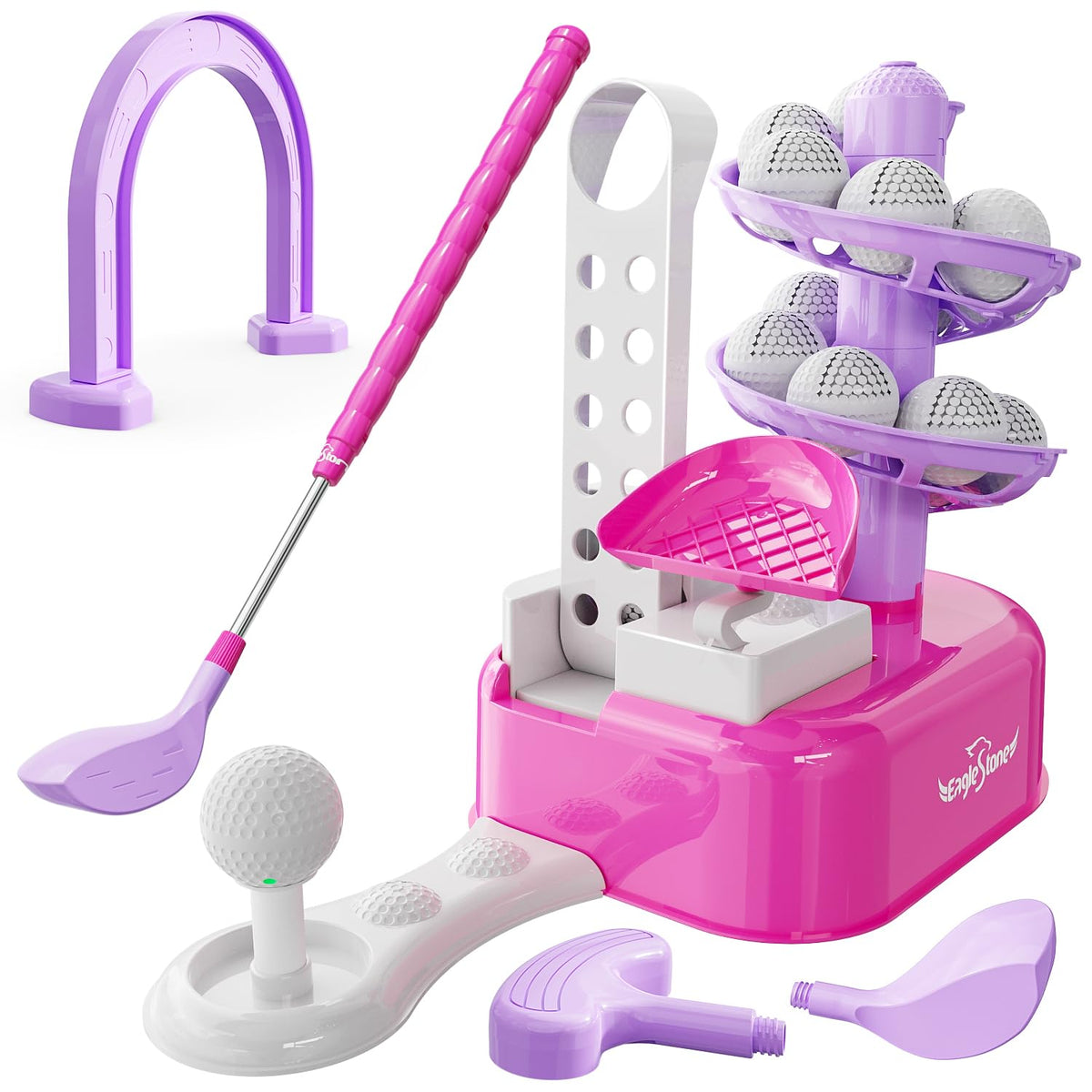 EagleStone Kids Golf automatic ball dispenser for seamless indoor practice.