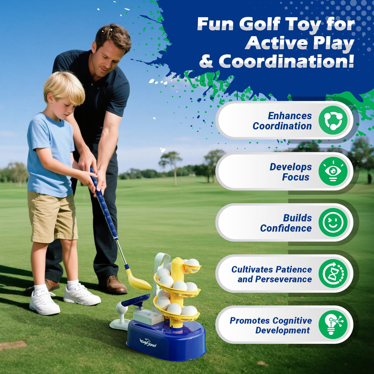 EagleStone Toddler Golf Set adjustable club enabling growing kids swing control.
