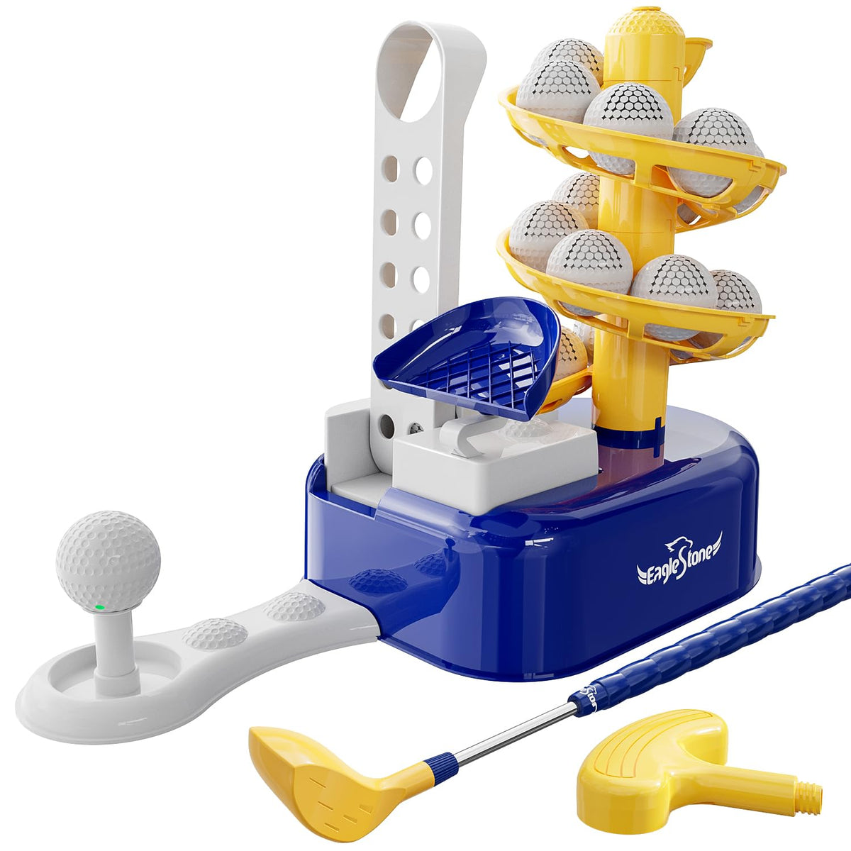EagleStone Toddler Golf Set foot pedal launcher in action for easy target practice.