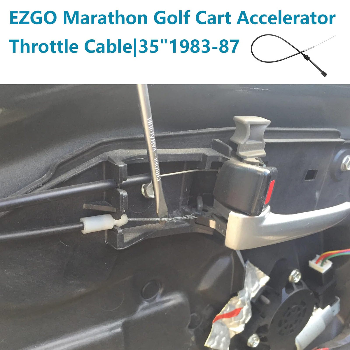 Earthtec EZGO Marathon throttle cable showing detailed fit and routing.