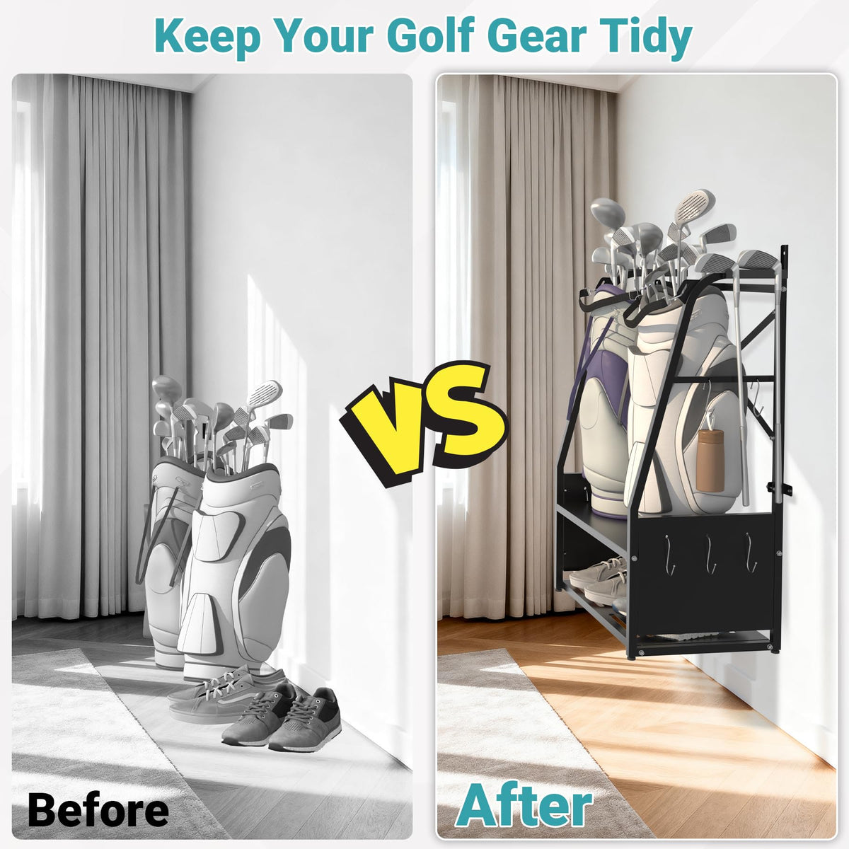 Eastrexon Golf Bag Organizer ten-hook section for accessories like hats