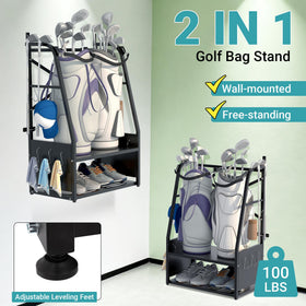 Eastrexon Golf Bag Organizer freestanding unit ready for easy golf gear access