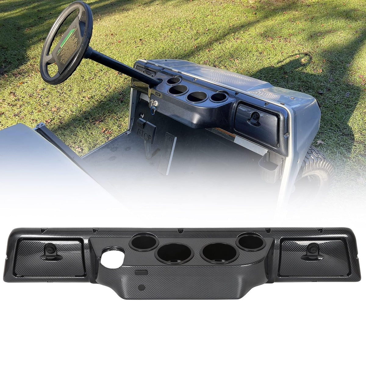 ECOTRIC carbon fiber dash board cover front view showcasing sleek interior style