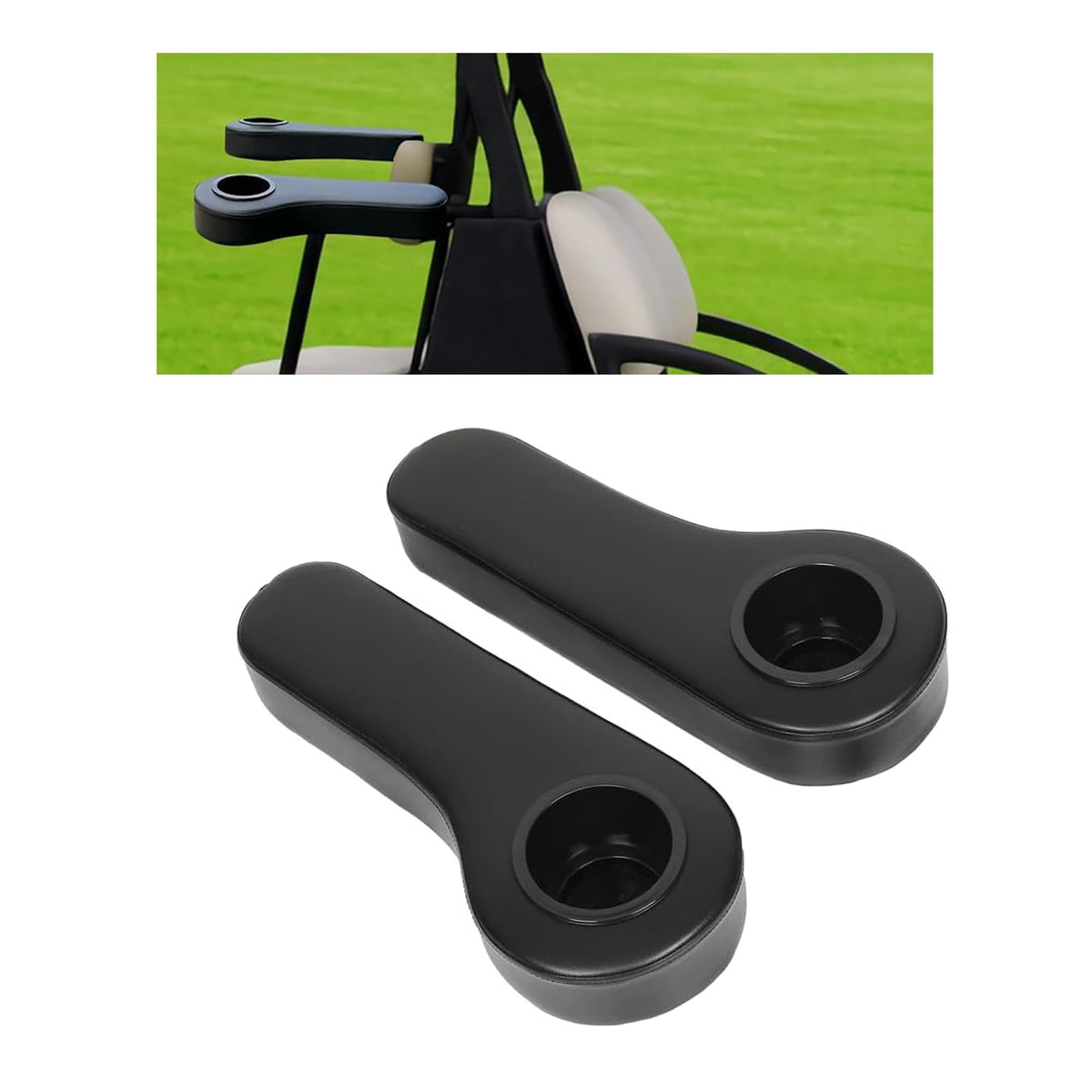 ECOTRIC rear-seat arm rest with cup holder keeps drinks within reach for golf cart passengers.