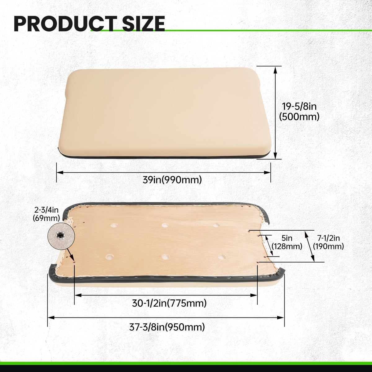ECOTRIC seat bottom cushion packaging protects beige cushion during shipping.