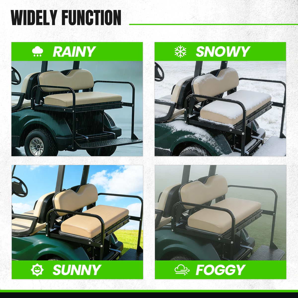 Tan ECOTRIC rear seat bottom enhances golf cart interior style