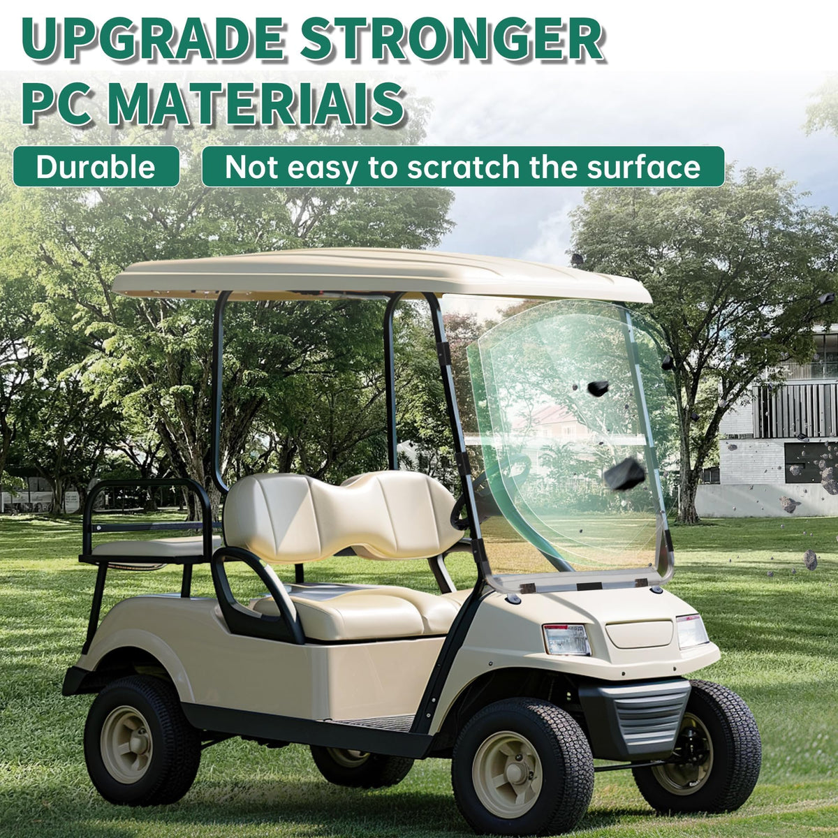 ECOTRIC fold-down windshield closed to shield from rain and wind.