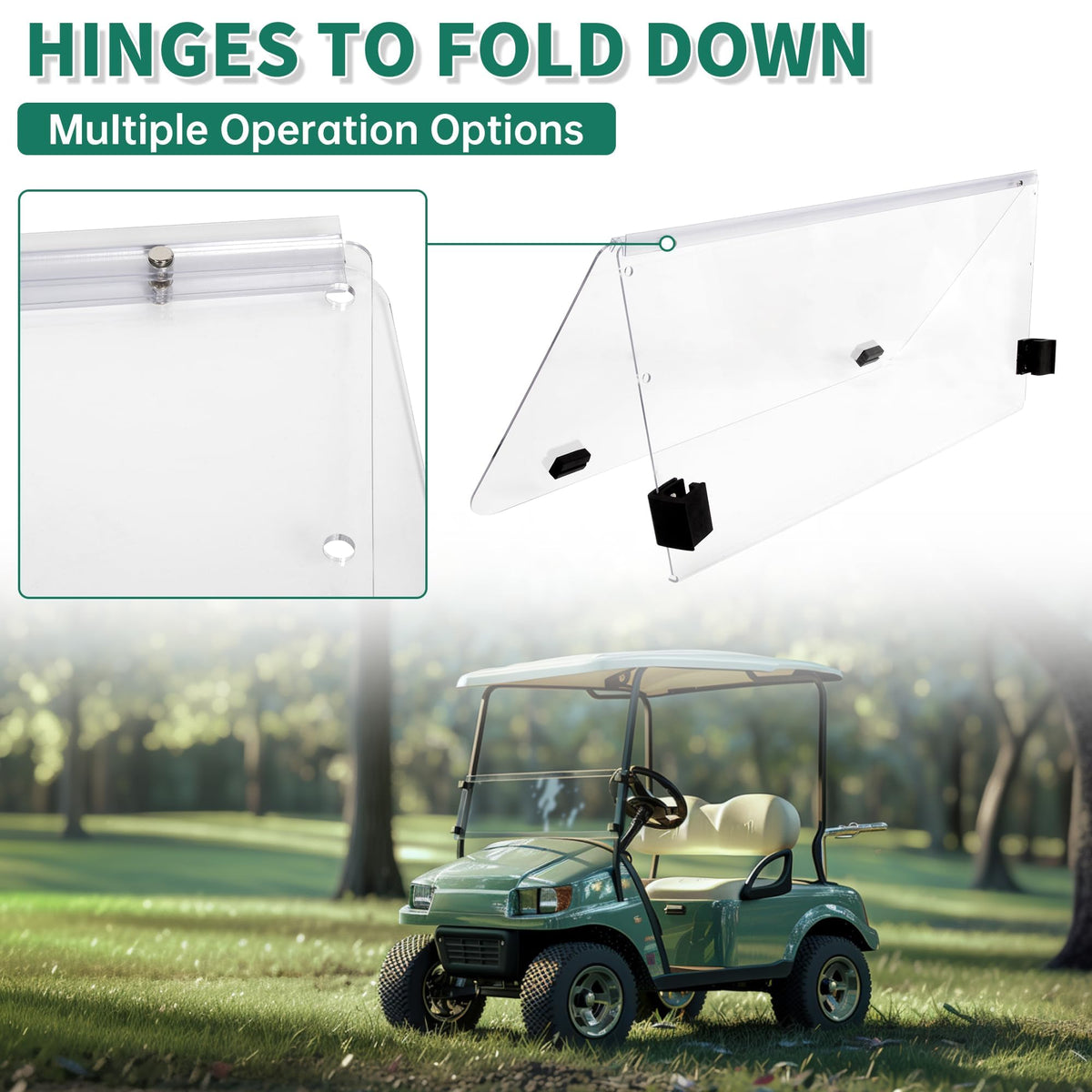 ECOTRIC clear windshield with top width 34.2 inches and bottom width 39.6 inches