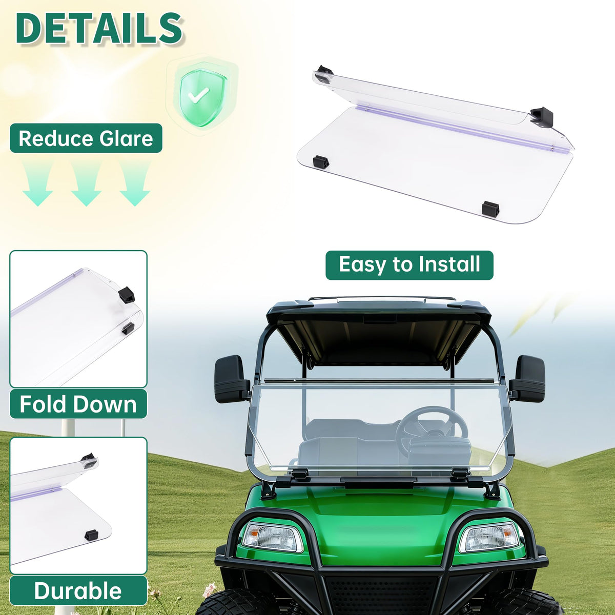 ECOTRIC windscreen clamps on easily with tool-free installation.