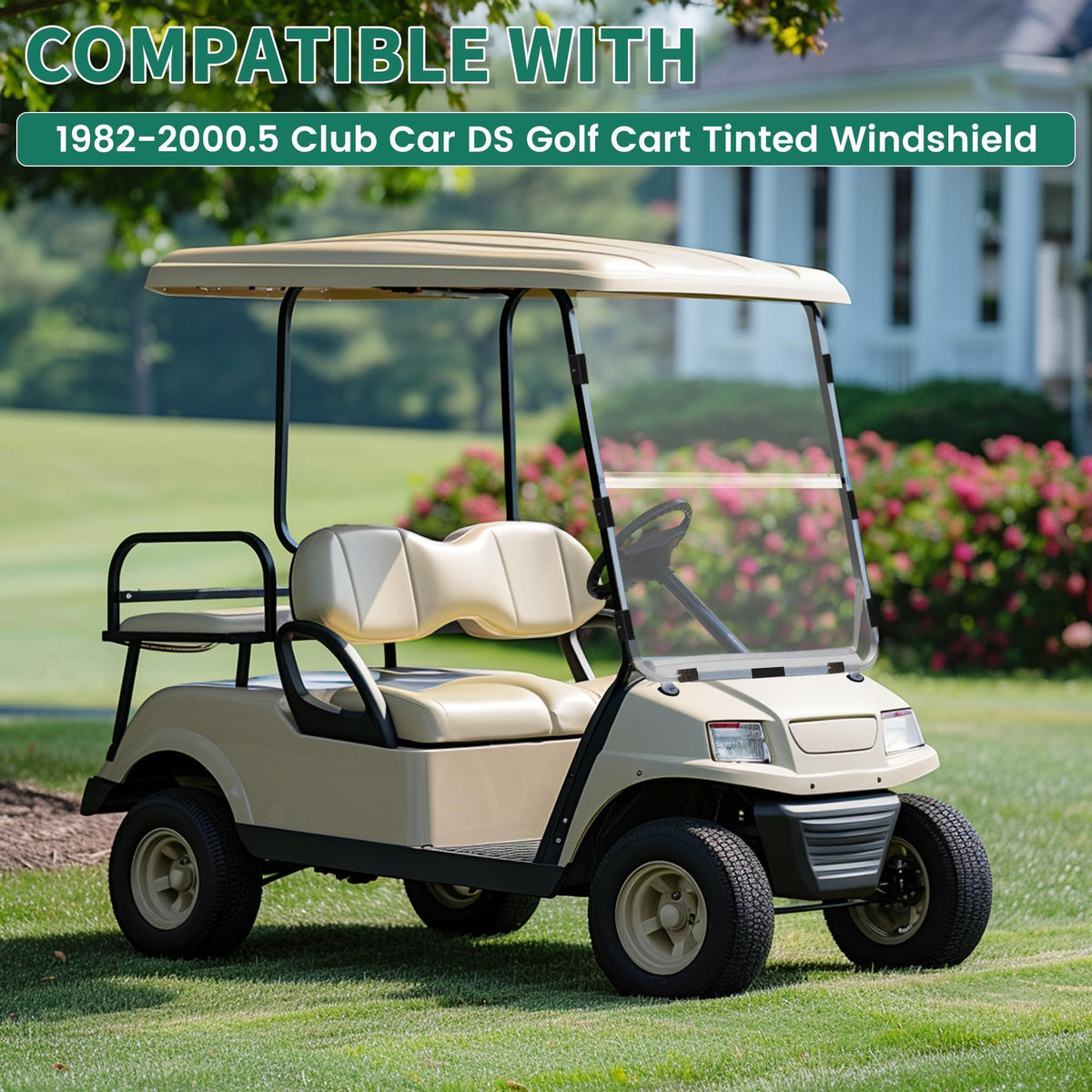 ECOTRIC fold-down windshield for Club Car DS enables quick shelter on the go