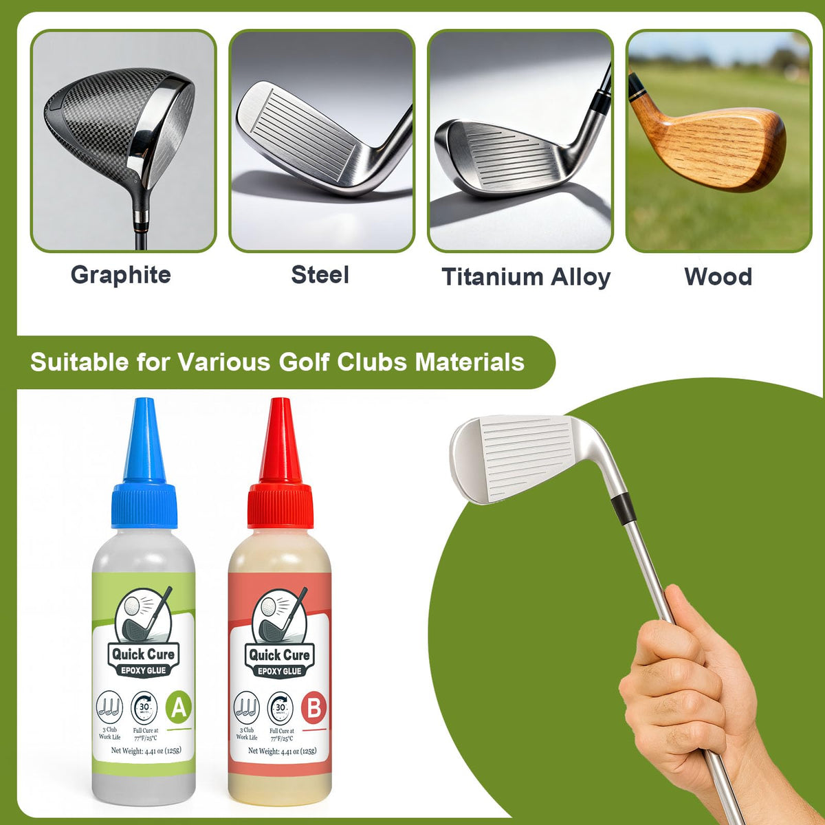 EIGTWEN clubshaft repair application applied to hosel area for secure fit.