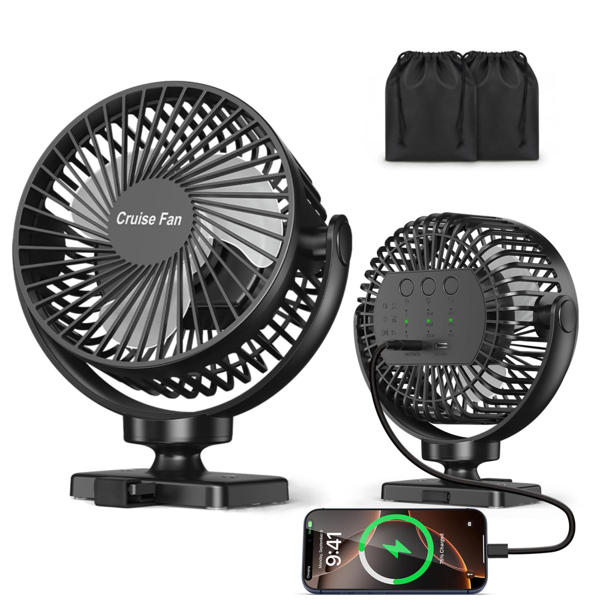 EKCBS magnetic golf cart fan mounted on metal surface delivering secure cooling on the course.