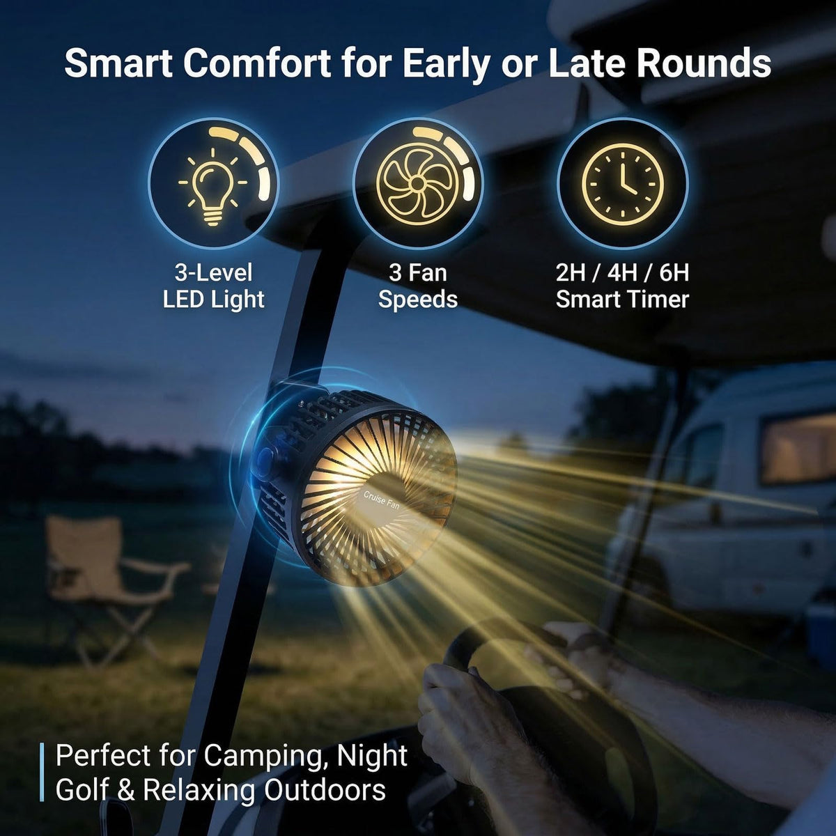EKCBS smart LED light and timer add versatility for night outings.